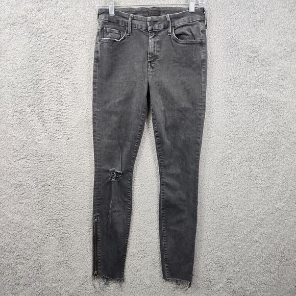 MOTHER Jeans Women's The Looker Zip Fray Dye Faded Black Size 26 - Picture 1 of 16